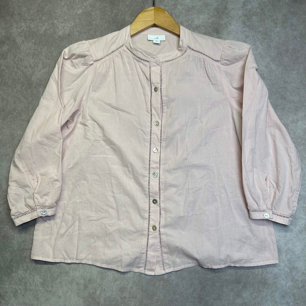 J. Jill Pink Cotton Ladder Lace Trim Button Front Blouse XS Petite